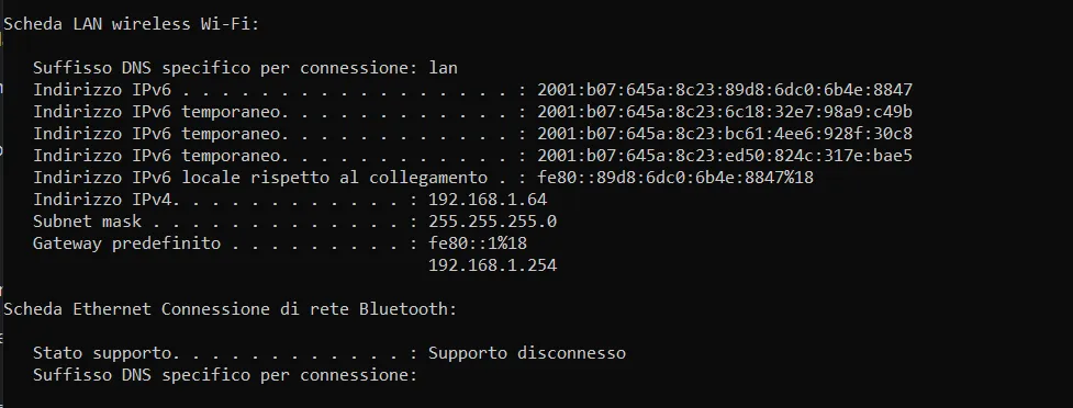 Esempio di indirizzo IP nella rete locale