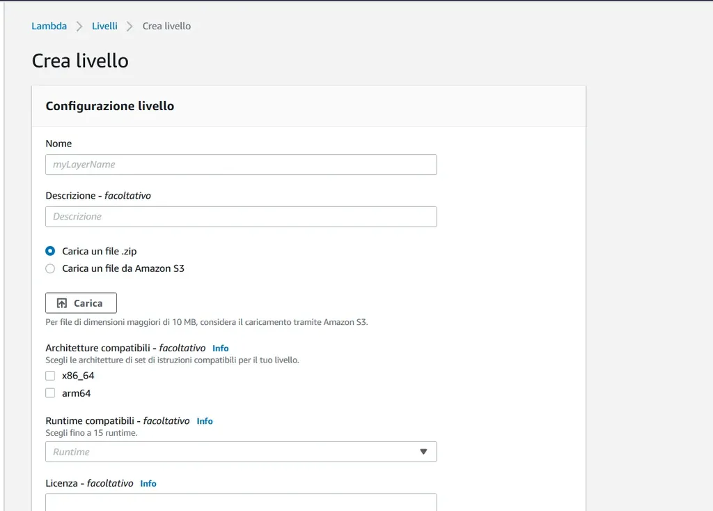 Creazione di un livello per AWS Lambda