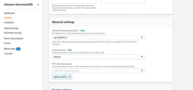 Esempio di configurazione della rete di DocumentDB