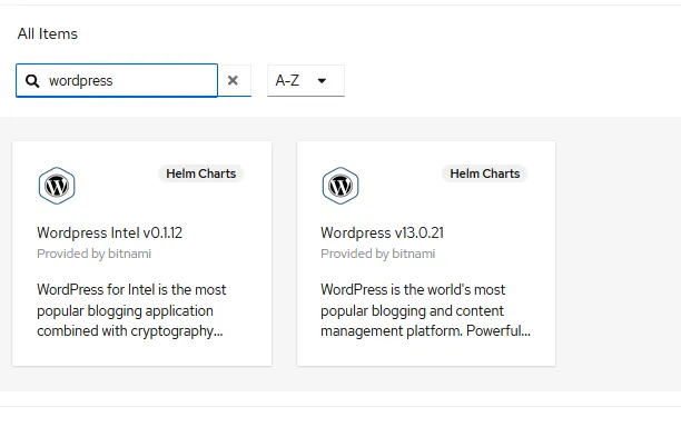 Wordpress nel catalogo di OpenShift