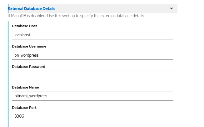 Configurazione del database esterno di Wordpress