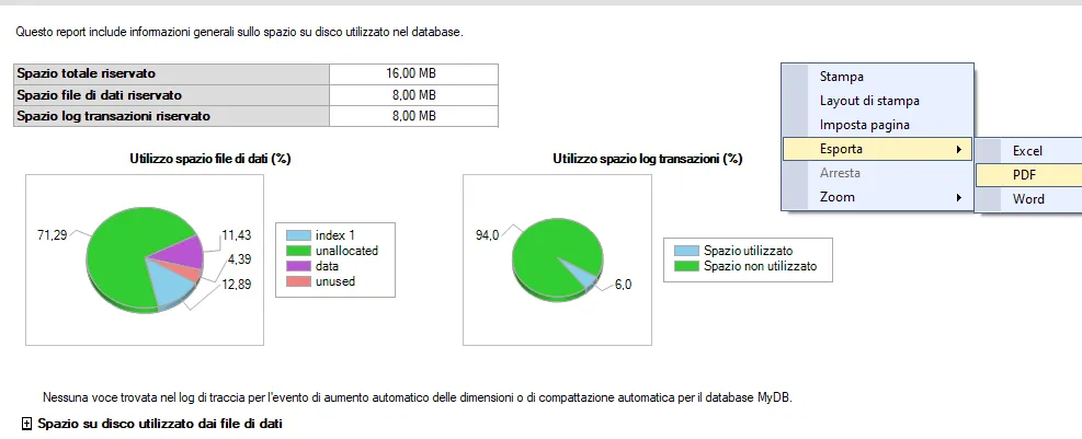 Esportare un report