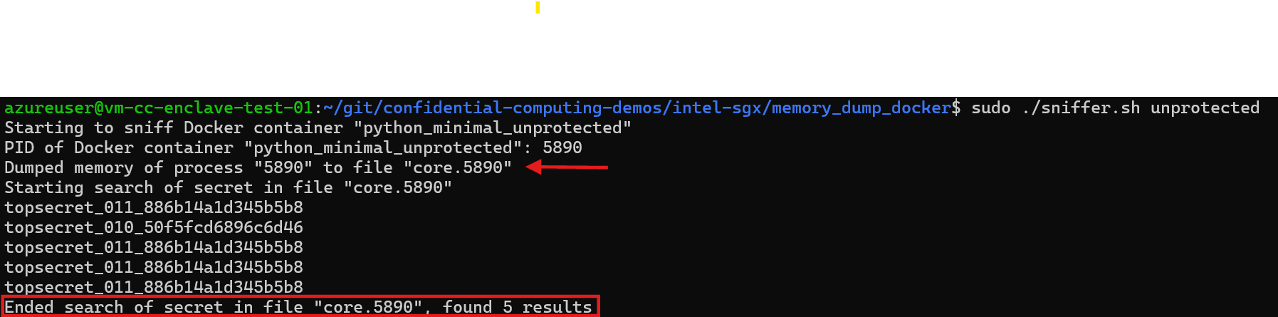 Memory dump dell’applicazione non protetta
